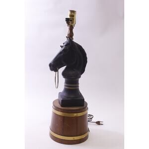 Black Horse, Table Lamp, FLAWED, Wooden Pedestal, Ranch, Decor, ~ 251228-WH 825